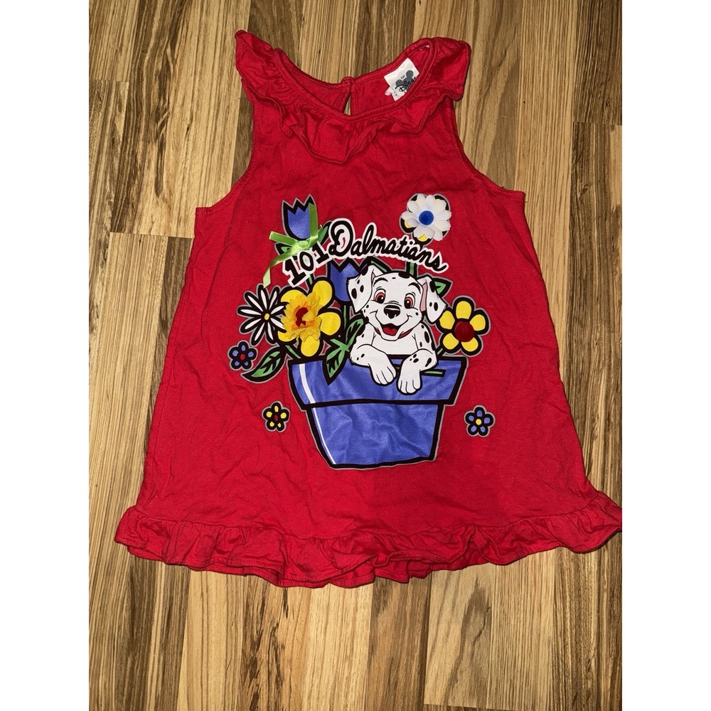 Vintage 90's Disney 101 Dalmations Graphic Dress Tank Top Shirt Girl's 8 10 USA